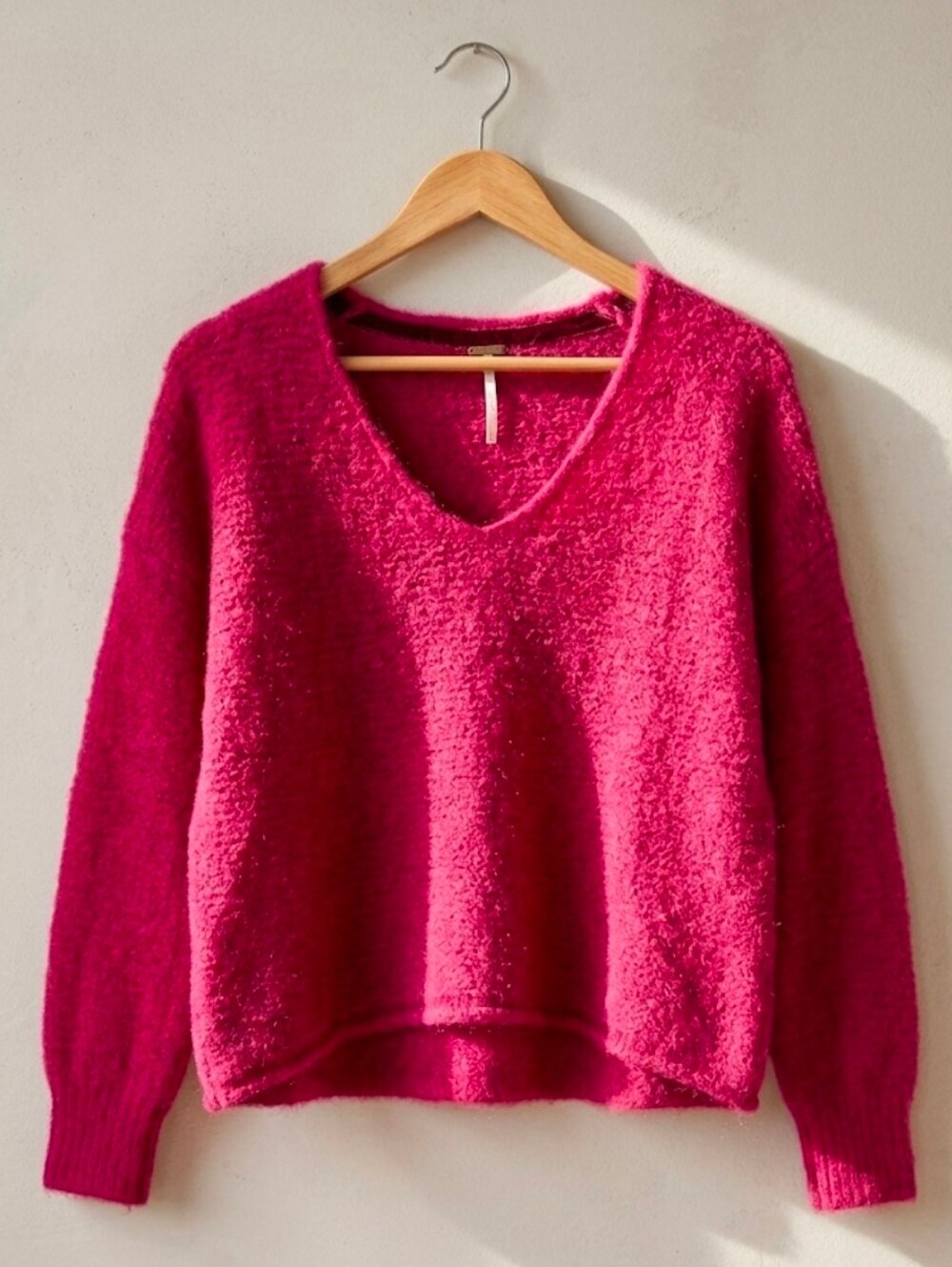 Free People Magenta Alpaca Blend V-Neck Sweater - Small